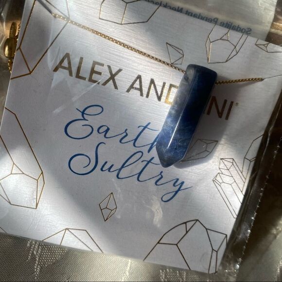 Alex and Ani Earth Sultry Sodalite Pendant Necklace with Station Beads 14kt GP - Picture 16 of 16